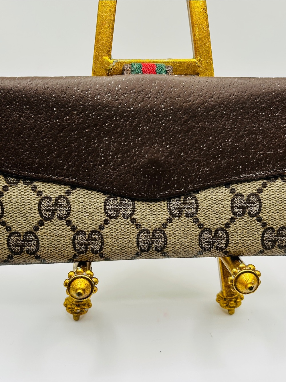 Gucci Brown and Beige GG Canvas Leather Bifold Wallet Vintage 70-80’s Italy